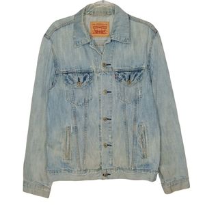 Levi's Distressed Ripped Trucker Denim Jean Button Down Light Wash Jacket Large